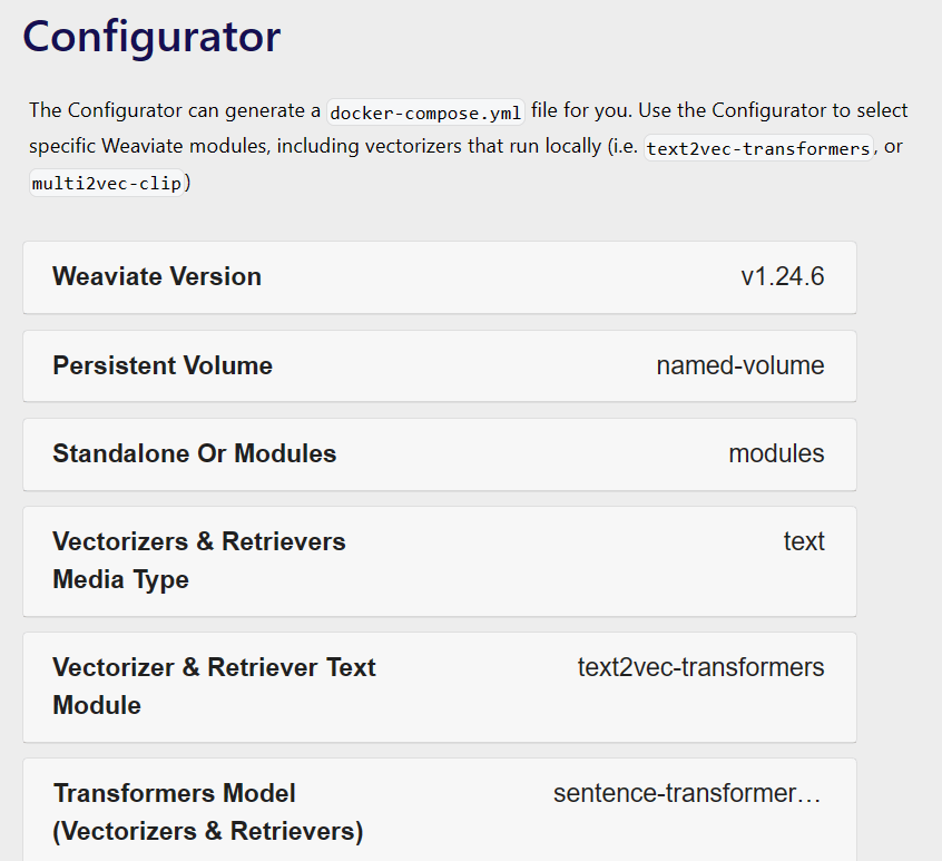 Figure 7. Weaviate Vector DB Configurator