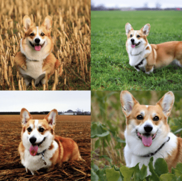 The recent rise of diffusion-based models - GLIDE interpretation of &lsquo;a corgi in a field&rsquo;